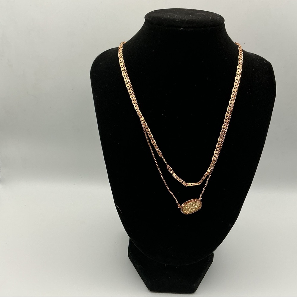 NWT Kendra Scott Druzy Double Chain Necklace Rose Gold Tone